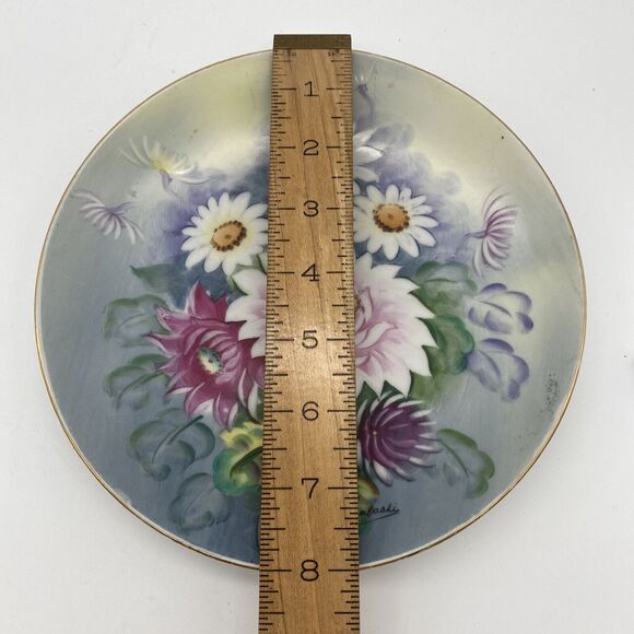 Hand Painted Signed Y. Funabashi Floral Gold Trim 8” Salad Lunch Decor Plate - Picture 2 of 7